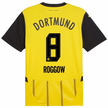 Kandiny Enfant Maillot Franz Roggow #8 Jaune Noir Tenues Domicile 2024/25 T-Shirt