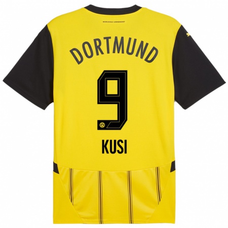 Kandiny Enfant Maillot Jemain Kusi #9 Jaune Noir Tenues Domicile 2024/25 T-Shirt