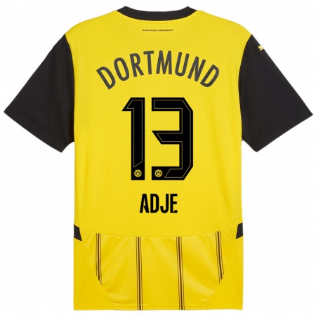 Kandiny Enfant Maillot Miguel Adje #13 Jaune Noir Tenues Domicile 2024/25 T-Shirt