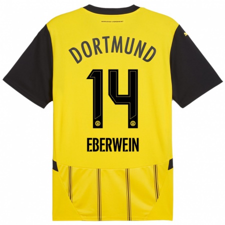 Kandiny Enfant Maillot Michael Eberwein #14 Jaune Noir Tenues Domicile 2024/25 T-Shirt