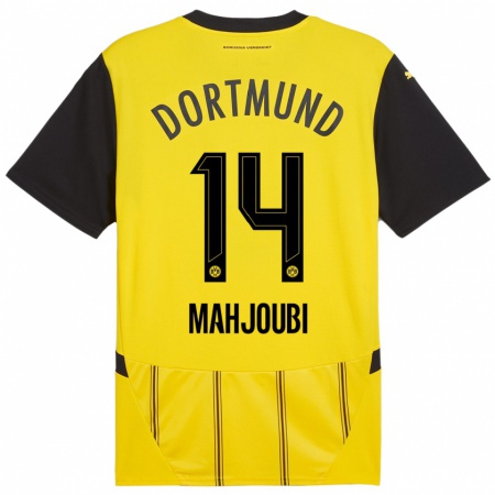 Kandiny Enfant Maillot Anas Mahjoubi #14 Jaune Noir Tenues Domicile 2024/25 T-Shirt