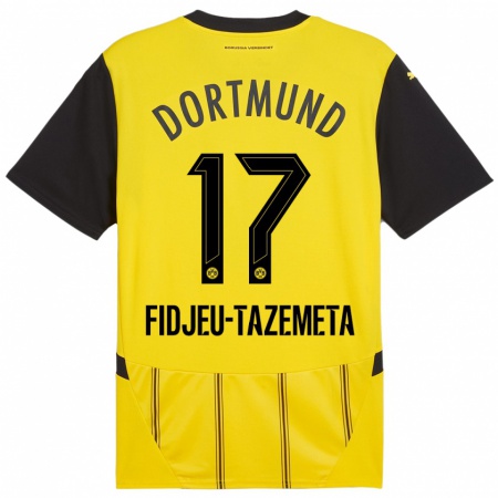 Kandiny Enfant Maillot Thierry Fidjeu-Tazemeta #17 Jaune Noir Tenues Domicile 2024/25 T-Shirt