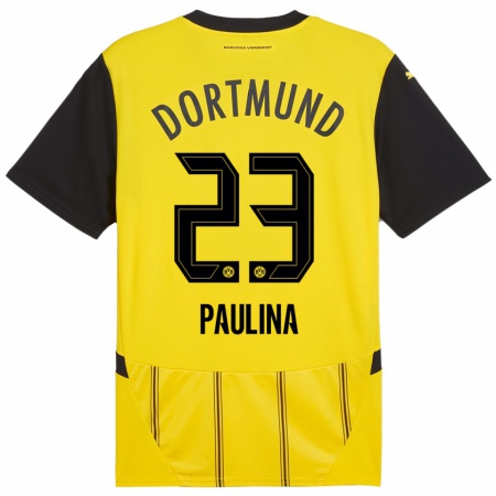 Kandiny Enfant Maillot Jordi Paulina #23 Jaune Noir Tenues Domicile 2024/25 T-Shirt