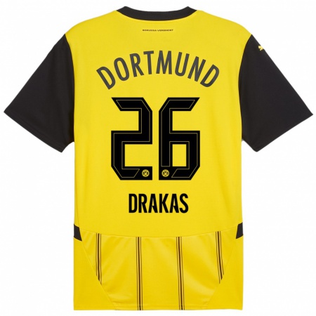 Kandiny Enfant Maillot Babis Drakas #26 Jaune Noir Tenues Domicile 2024/25 T-Shirt