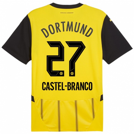 Kandiny Enfant Maillot Diego Castel-Branco #27 Jaune Noir Tenues Domicile 2024/25 T-Shirt