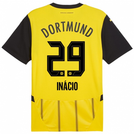 Kandiny Enfant Maillot Samuele Inácio #29 Jaune Noir Tenues Domicile 2024/25 T-Shirt