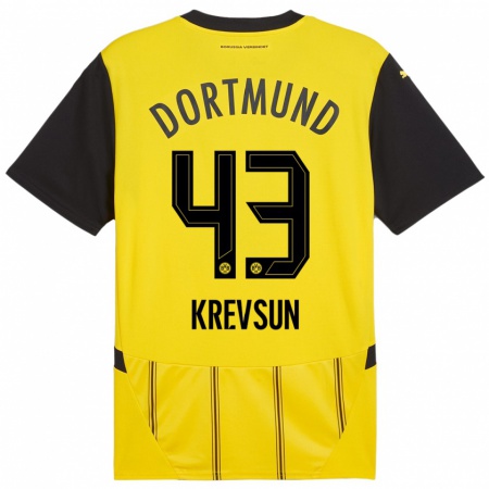 Kandiny Enfant Maillot Danylo Krevsun #43 Jaune Noir Tenues Domicile 2024/25 T-Shirt