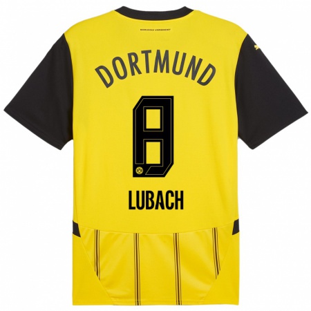 Kandiny Enfant Maillot Rafael Lubach #8 Jaune Noir Tenues Domicile 2024/25 T-Shirt