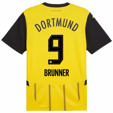 Kandiny Enfant Maillot Paris Brunner #9 Jaune Noir Tenues Domicile 2024/25 T-Shirt