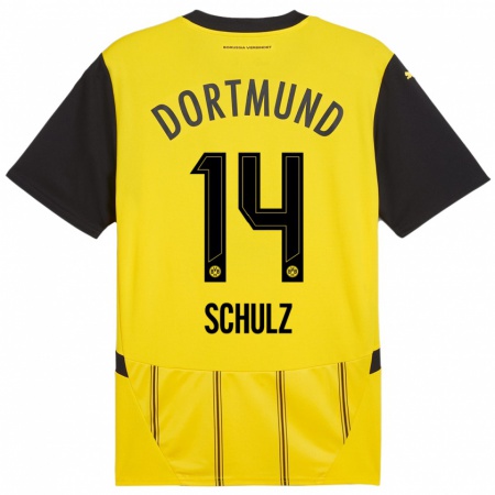 Kandiny Enfant Maillot Nico Schulz #14 Jaune Noir Tenues Domicile 2024/25 T-Shirt