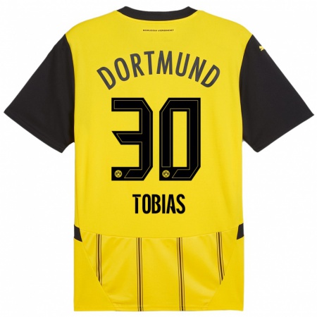 Kandiny Enfant Maillot Vogt Tobias #30 Jaune Noir Tenues Domicile 2024/25 T-Shirt