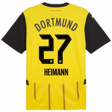 Kandiny Enfant Maillot Wesley Heimann #27 Jaune Noir Tenues Domicile 2024/25 T-Shirt