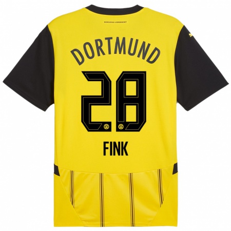 Kandiny Enfant Maillot Bradley Fink #28 Jaune Noir Tenues Domicile 2024/25 T-Shirt