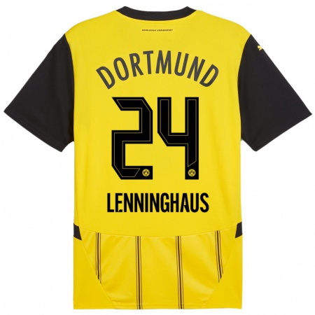 Kandiny Enfant Maillot Mika Lenninghaus #24 Jaune Noir Tenues Domicile 2024/25 T-Shirt