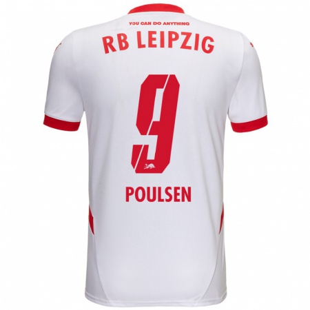 Kandiny Enfant Maillot Yussuf Poulsen #9 Blanc Rouge Tenues Domicile 2024/25 T-Shirt