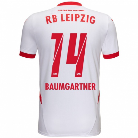 Kandiny Enfant Maillot Christoph Baumgartner #14 Blanc Rouge Tenues Domicile 2024/25 T-Shirt