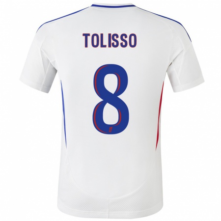 Kandiny Enfant Maillot Corentin Tolisso #8 Blanc Bleu Tenues Domicile 2024/25 T-Shirt