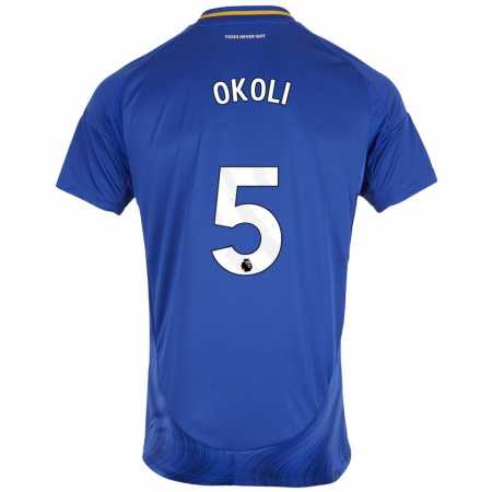 Kandiny Enfant Maillot Caleb Okoli #5 Bleu Blanc Tenues Domicile 2024/25 T-Shirt