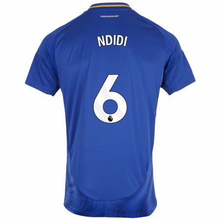 Kandiny Enfant Maillot Wilfred Ndidi #6 Bleu Blanc Tenues Domicile 2024/25 T-Shirt