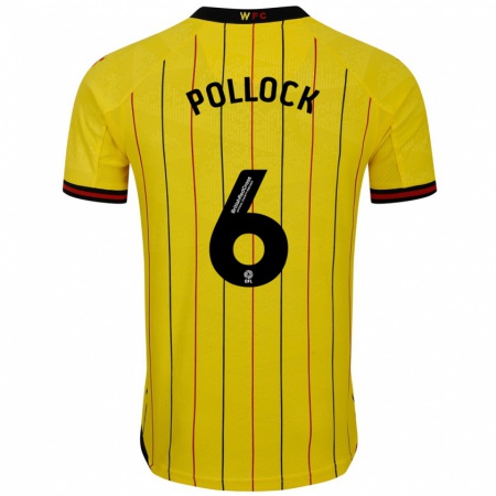 Kandiny Enfant Maillot Mattie Pollock #6 Jaune Et Noir Tenues Domicile 2024/25 T-Shirt