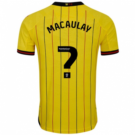 Kandiny Enfant Maillot Jonathan Macaulay #0 Jaune Et Noir Tenues Domicile 2024/25 T-Shirt