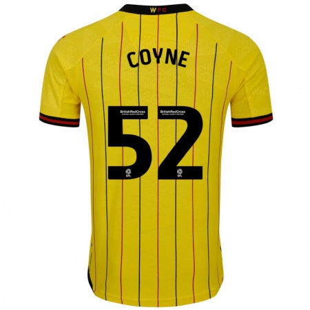 Kandiny Enfant Maillot Aidan Coyne #52 Jaune Et Noir Tenues Domicile 2024/25 T-Shirt