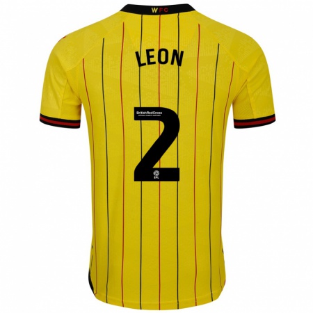 Kandiny Enfant Maillot Lucía León #2 Jaune Et Noir Tenues Domicile 2024/25 T-Shirt