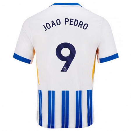 Kandiny Enfant Maillot João Pedro #9 Blanc Bleu À Rayures Fines Tenues Domicile 2024/25 T-Shirt