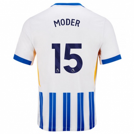 Kandiny Enfant Maillot Jakub Moder #15 Blanc Bleu À Rayures Fines Tenues Domicile 2024/25 T-Shirt