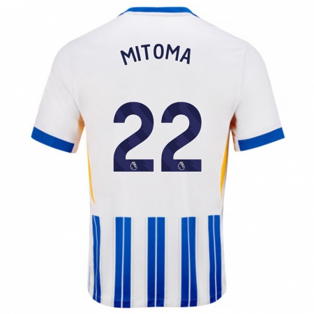 Kandiny Enfant Maillot Kaoru Mitoma #22 Blanc Bleu À Rayures Fines Tenues Domicile 2024/25 T-Shirt