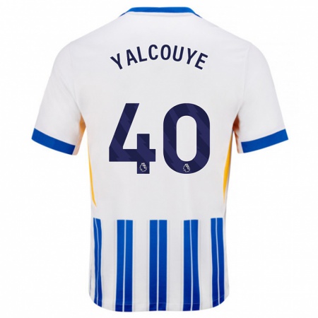 Kandiny Enfant Maillot Malick Junior Yalcouyé #40 Blanc Bleu À Rayures Fines Tenues Domicile 2024/25 T-Shirt