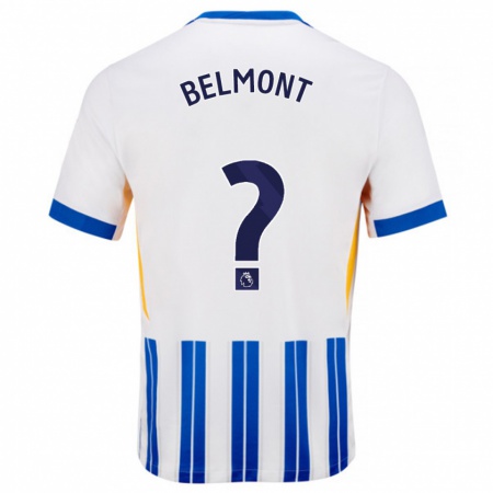 Kandiny Enfant Maillot Joe Belmont #0 Blanc Bleu À Rayures Fines Tenues Domicile 2024/25 T-Shirt