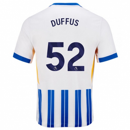 Kandiny Enfant Maillot Josh Duffus #52 Blanc Bleu À Rayures Fines Tenues Domicile 2024/25 T-Shirt