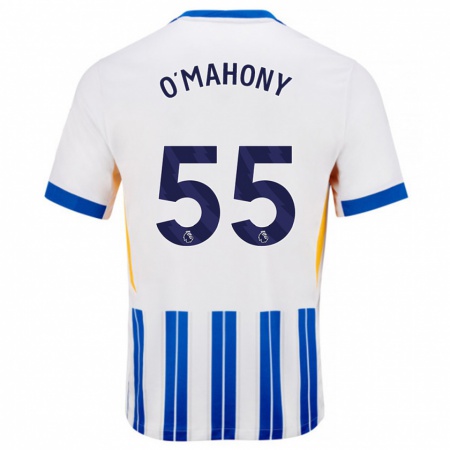 Kandiny Enfant Maillot Mark O'mahony #55 Blanc Bleu À Rayures Fines Tenues Domicile 2024/25 T-Shirt