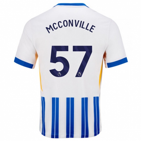 Kandiny Enfant Maillot Ruairi Mcconville #57 Blanc Bleu À Rayures Fines Tenues Domicile 2024/25 T-Shirt