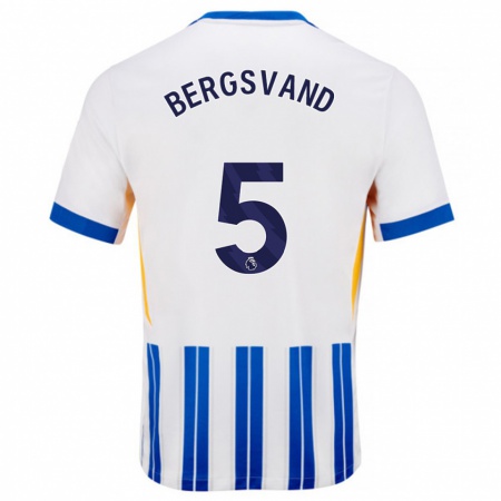 Kandiny Enfant Maillot Guro Bergsvand #5 Blanc Bleu À Rayures Fines Tenues Domicile 2024/25 T-Shirt