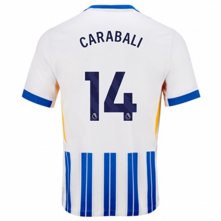 Kandiny Enfant Maillot Jorelyn Carabalí #14 Blanc Bleu À Rayures Fines Tenues Domicile 2024/25 T-Shirt