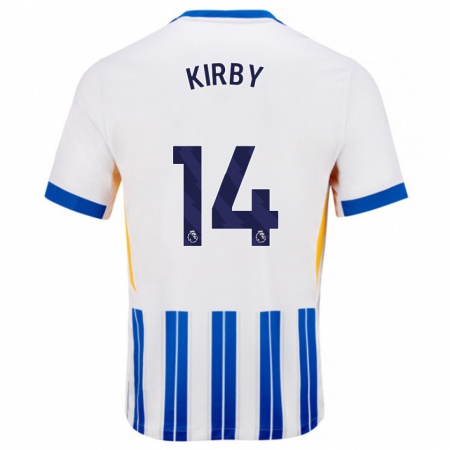 Kandiny Enfant Maillot Fran Kirby #14 Blanc Bleu À Rayures Fines Tenues Domicile 2024/25 T-Shirt