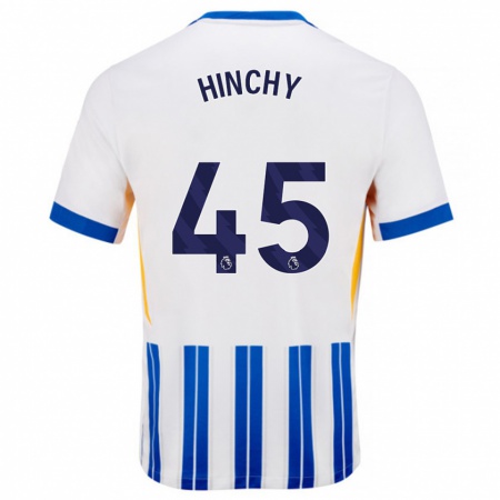 Kandiny Enfant Maillot Jack Hinchy #45 Blanc Bleu À Rayures Fines Tenues Domicile 2024/25 T-Shirt