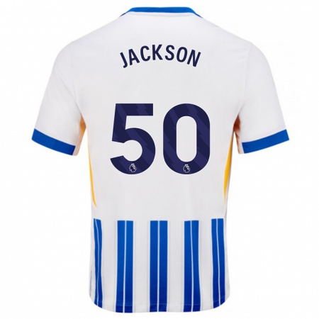 Kandiny Enfant Maillot Ben Jackson #50 Blanc Bleu À Rayures Fines Tenues Domicile 2024/25 T-Shirt