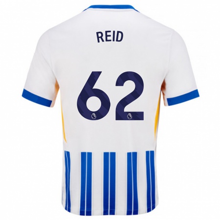 Kandiny Enfant Maillot Tommy Reid #62 Blanc Bleu À Rayures Fines Tenues Domicile 2024/25 T-Shirt