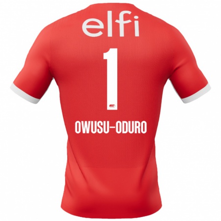 Kandiny Enfant Maillot Rome Jayden Owusu-Oduro #1 Rouge Blanc Tenues Domicile 2024/25 T-Shirt