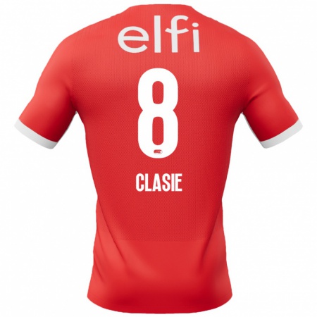 Kandiny Enfant Maillot Jordy Clasie #8 Rouge Blanc Tenues Domicile 2024/25 T-Shirt