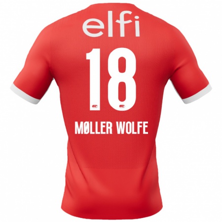 Kandiny Enfant Maillot David Møller Wolfe #18 Rouge Blanc Tenues Domicile 2024/25 T-Shirt