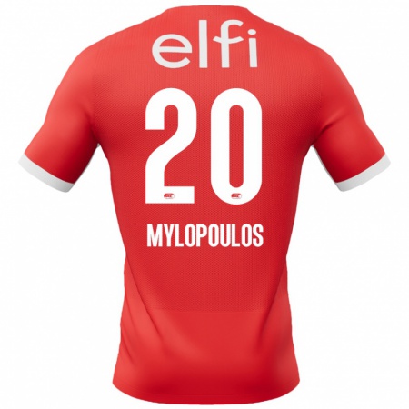 Kandiny Enfant Maillot Marios Mylopoulos #20 Rouge Blanc Tenues Domicile 2024/25 T-Shirt