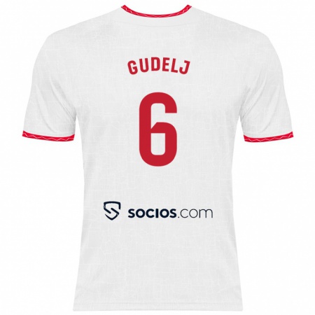 Kandiny Enfant Maillot Nemanja Gudelj #6 Blanc Rouge Tenues Domicile 2024/25 T-Shirt