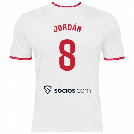 Kandiny Enfant Maillot Joan Jordán #8 Blanc Rouge Tenues Domicile 2024/25 T-Shirt