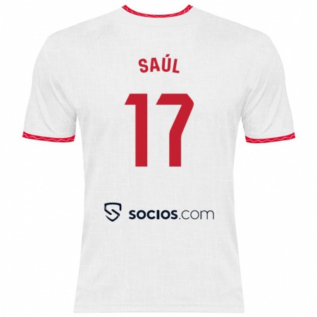 Kandiny Enfant Maillot Saúl Ñíguez #17 Blanc Rouge Tenues Domicile 2024/25 T-Shirt