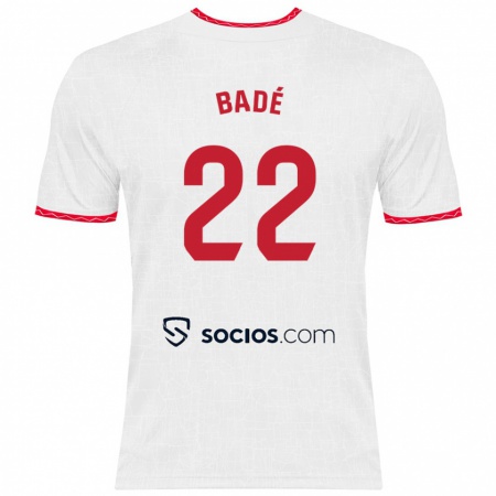 Kandiny Enfant Maillot Loïc Badé #22 Blanc Rouge Tenues Domicile 2024/25 T-Shirt