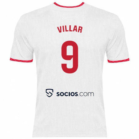 Kandiny Enfant Maillot Iker Villar #9 Blanc Rouge Tenues Domicile 2024/25 T-Shirt